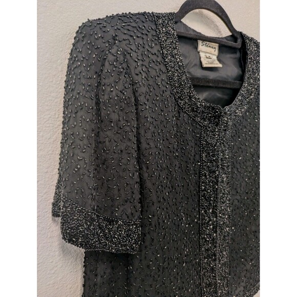 Vintage Sténay Black Beaded Silk Evening Jacket sz S Wedding Formal Matron - Picture 2 of 9